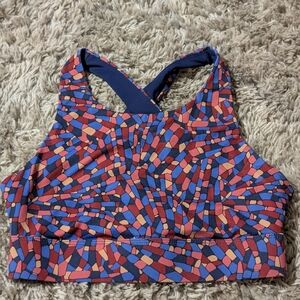Fabletics Ella High Impact Sports Bra — Navy & Mosaic — Women’s Small